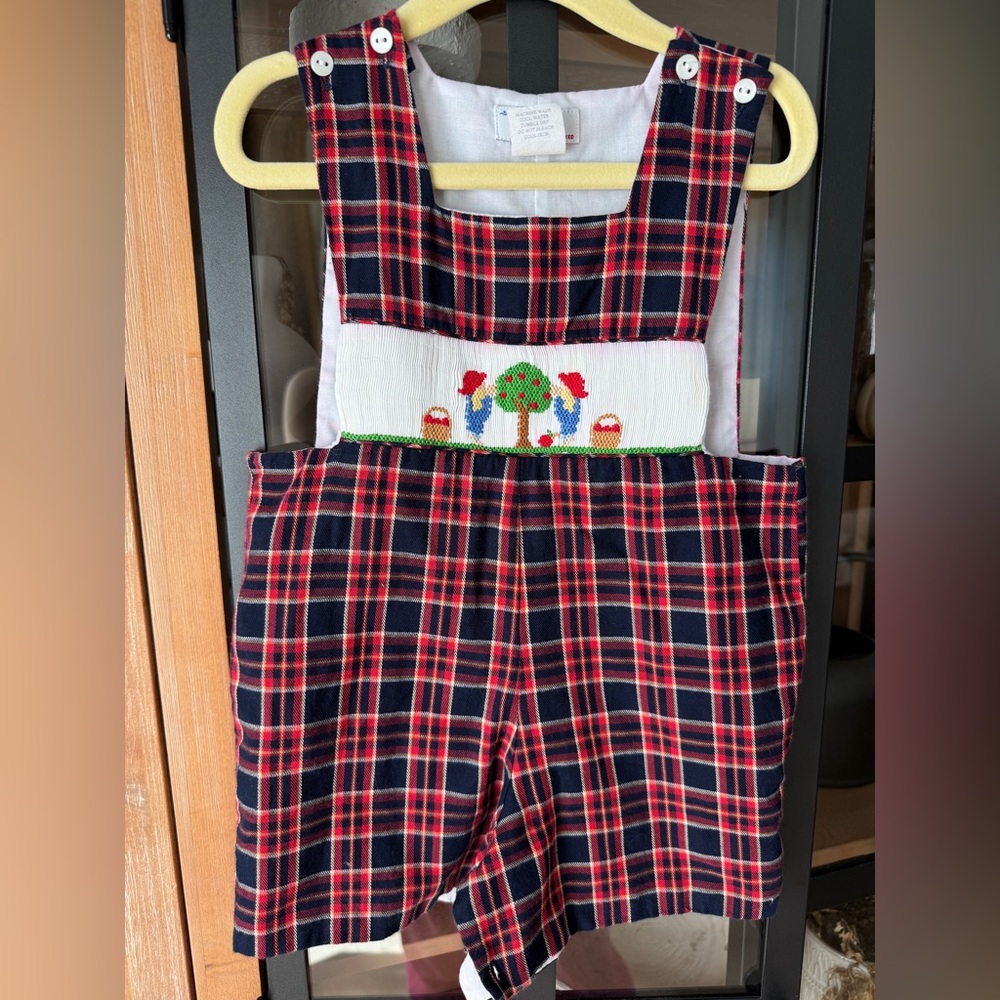 Plaid Navy & Red Smocked Romper for Kids